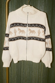 Paddock Horse Motif Zip Cardigan in White — product photo 06