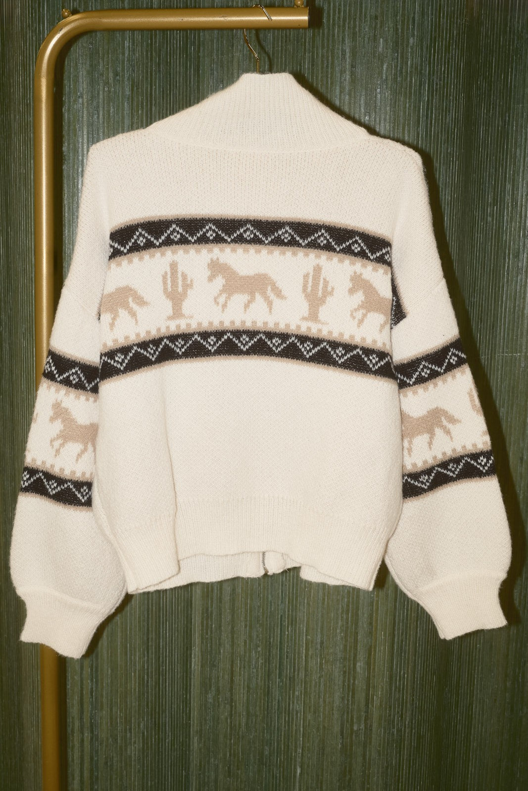 Paddock Horse Motif Zip Cardigan in White — product photo 07