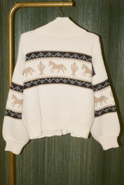 Paddock Horse Motif Zip Cardigan in White — product photo 07