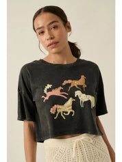 Painted Ponies Vintage - Wash Cropped Graphic Tee - Westly