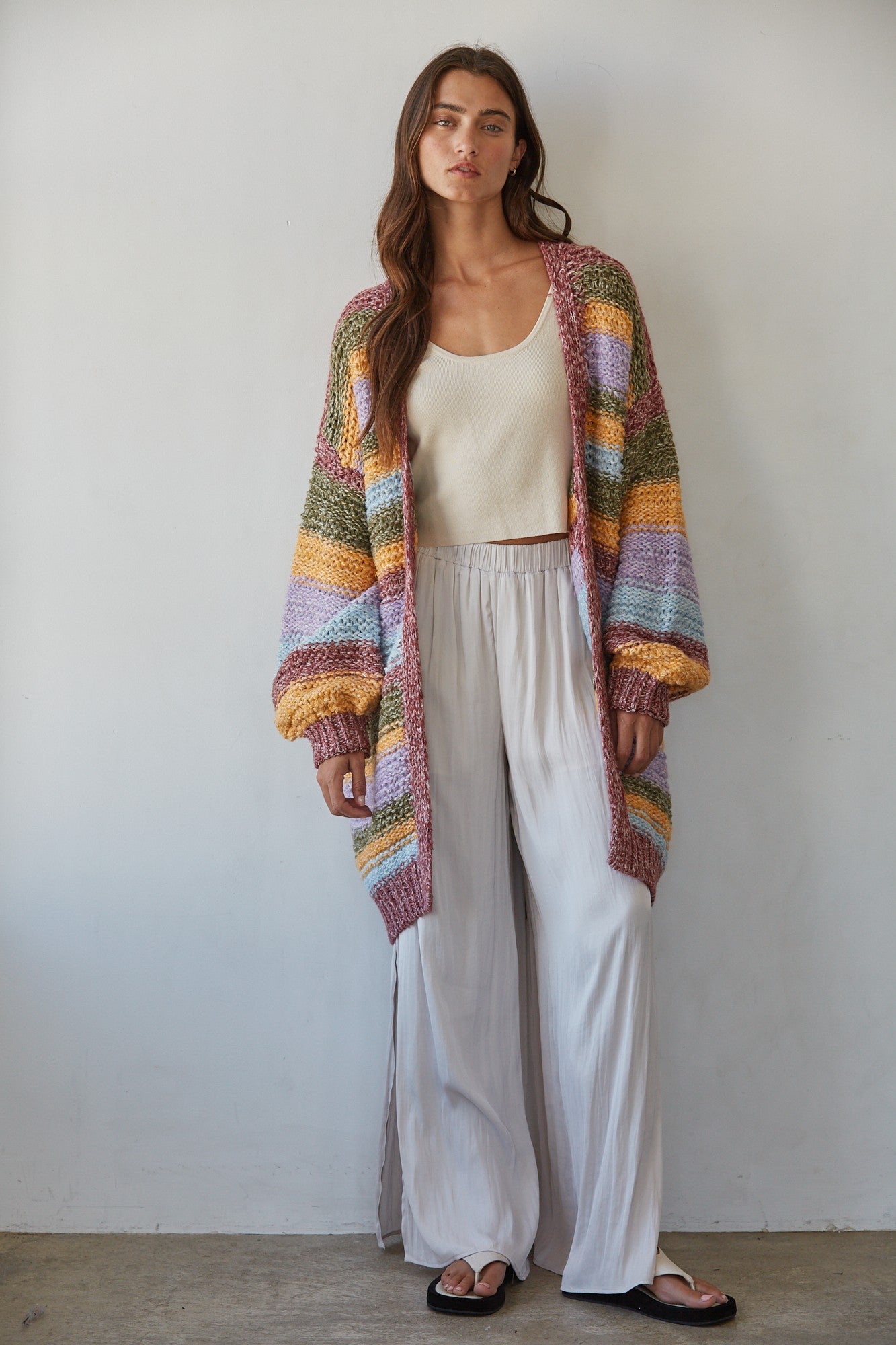 Painterly Stripe Open Cardigan in Burgundy Multi - product photo 2