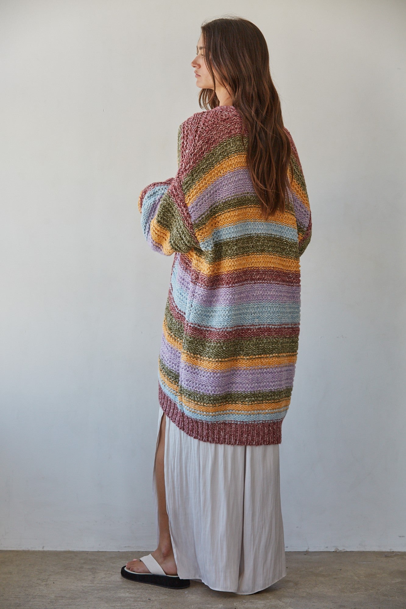 Painterly Stripe Open Cardigan in Burgundy Multi - product photo 3