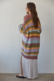 Painterly Stripe Open Cardigan in Burgundy Multi - product photo 3