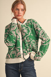 Paisley Portrait Contrast Trim Paisley Cardigan - Westly