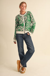 Paisley Portrait Contrast Trim Paisley Cardigan - Westly