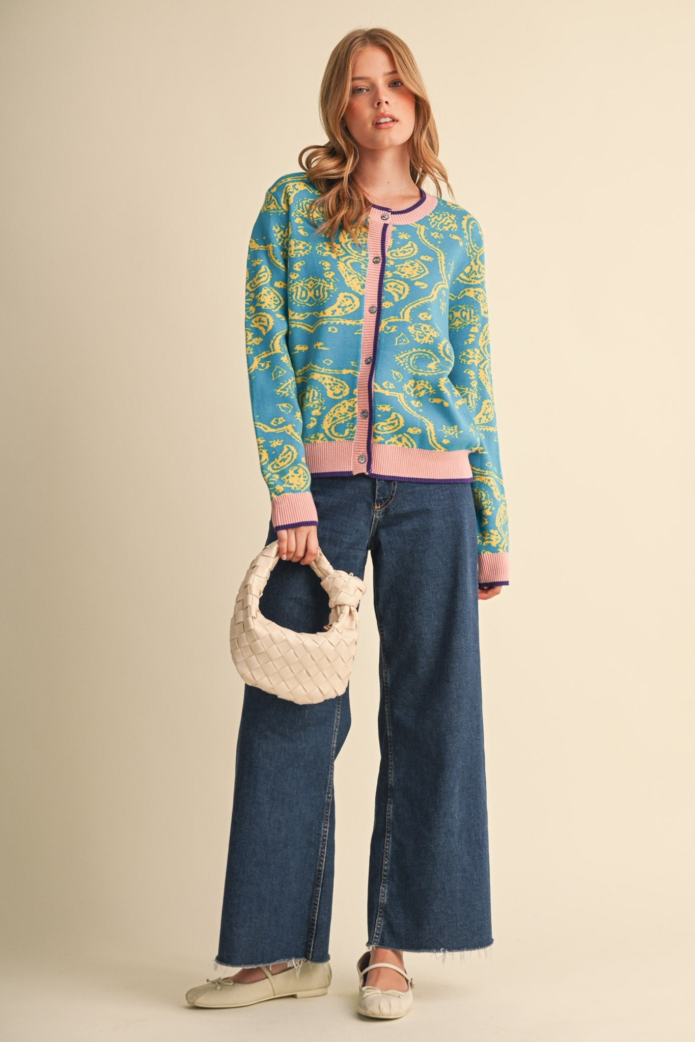 Paisley Portrait Contrast Trim Paisley Cardigan in Vivid Blue, photo 8