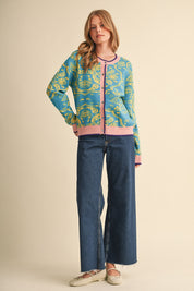 Paisley Portrait Contrast Trim Paisley Cardigan in Vivid Blue, photo 9