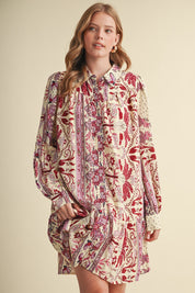 Paisley Promenade Button Down Mini Dress - Westly