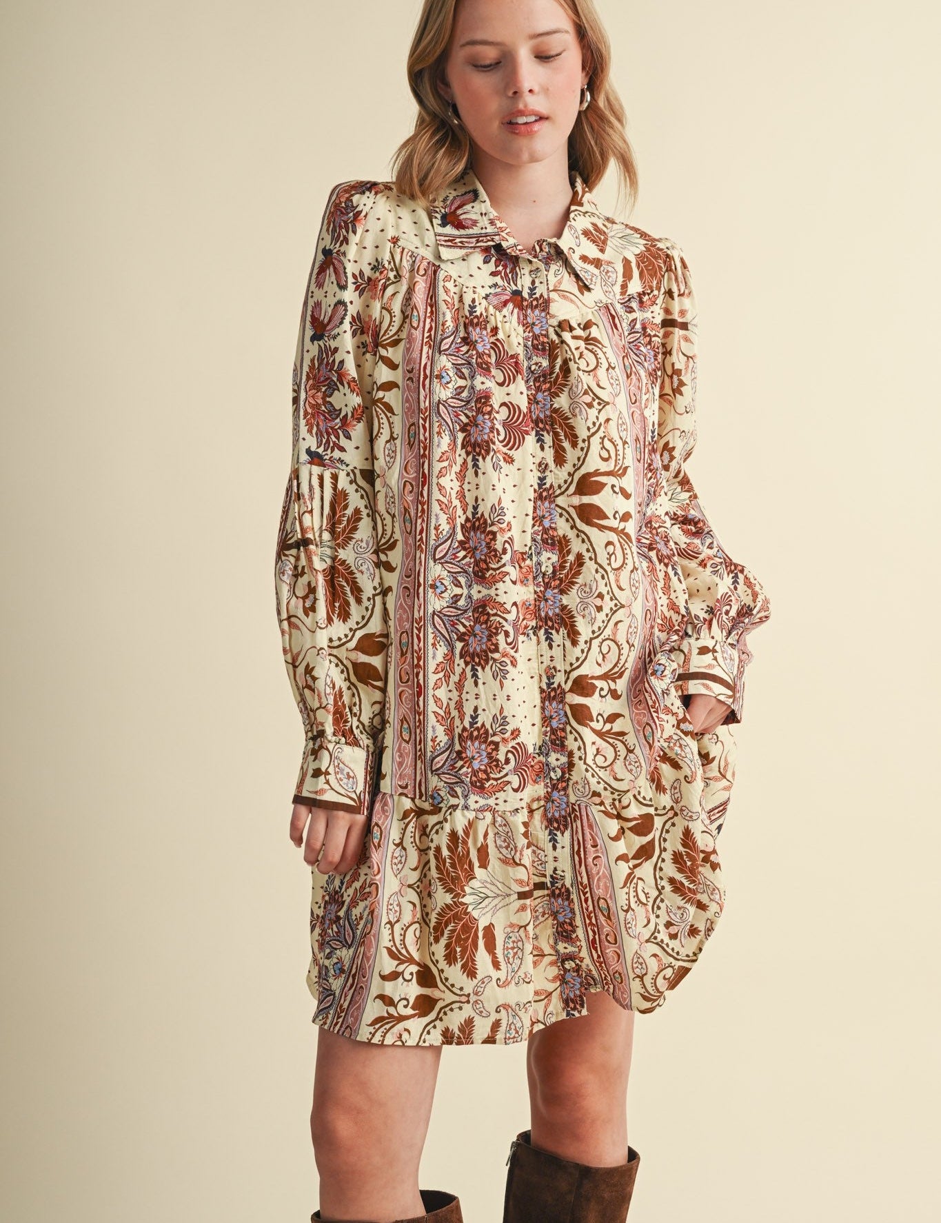 Paisley Promenade Button Down Mini Dress - Westly