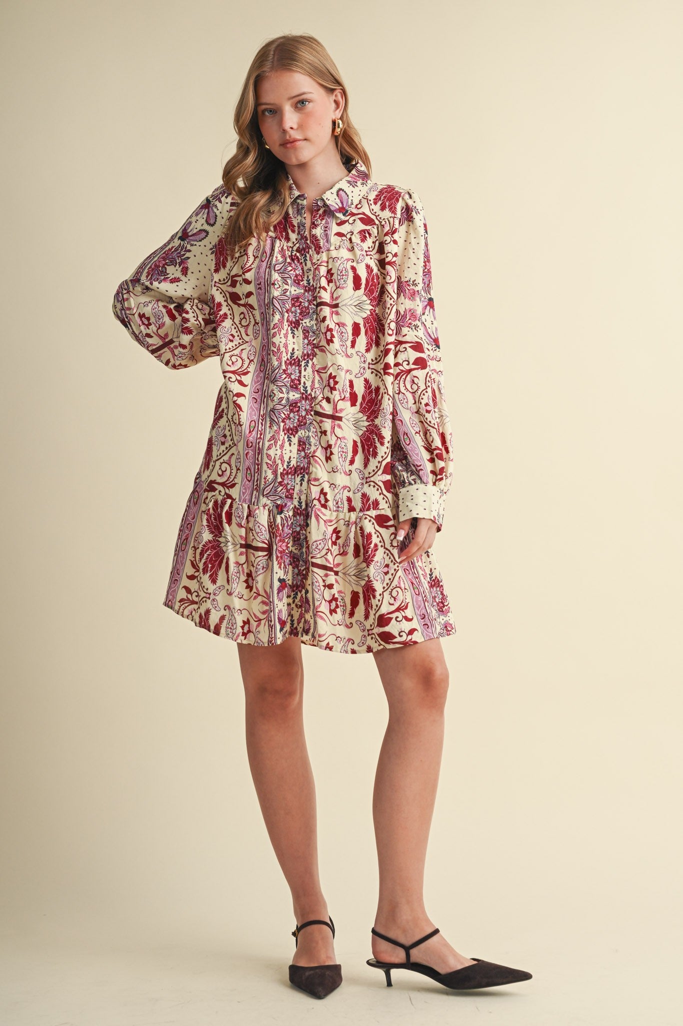 Paisley Promenade Paisley Button Down Mini Dress in Fuchsia Multi Paisley, photo 8