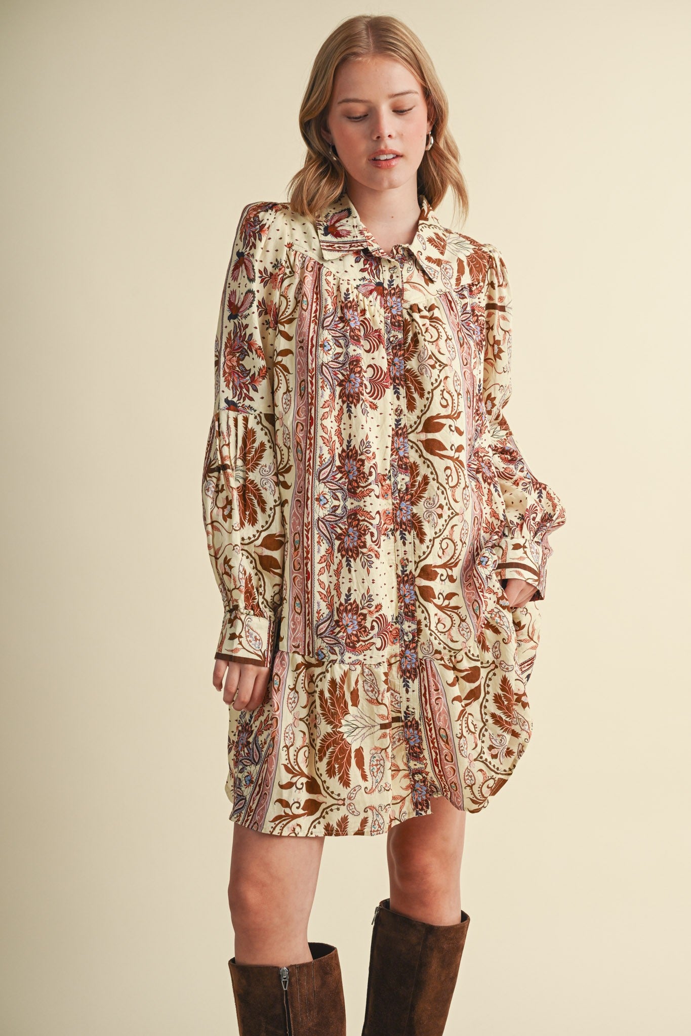 Paisley Promenade Paisley Button Down Mini Dress in Olive Multi Paisley, photo 2