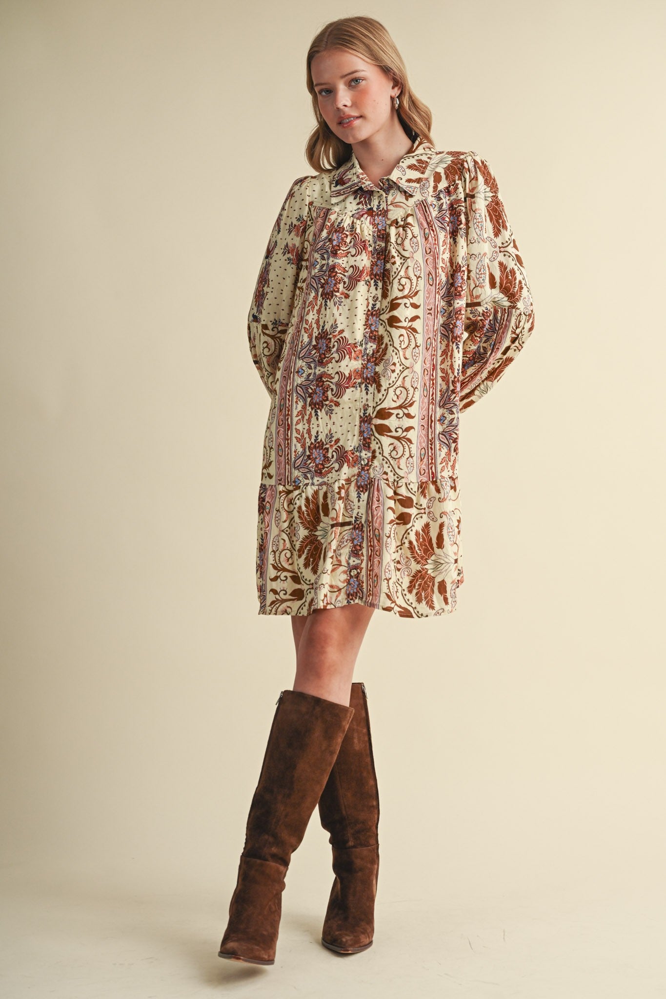 Paisley Promenade Paisley Button Down Mini Dress in Olive Multi Paisley, photo 7