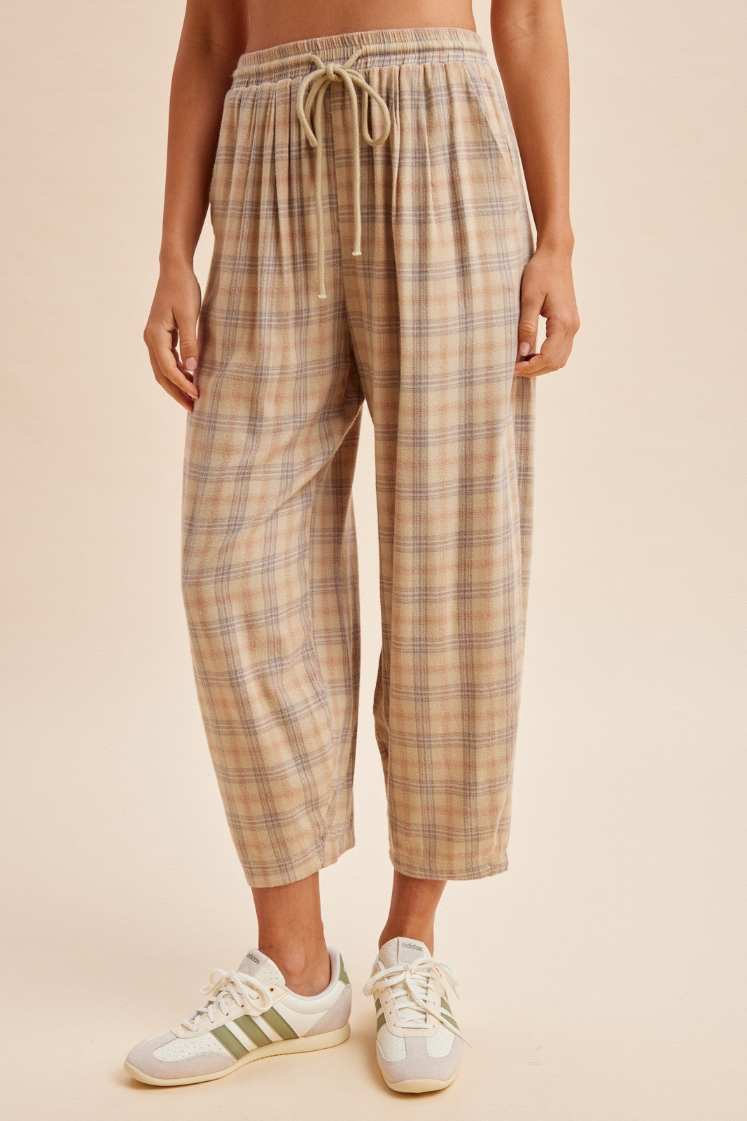 Pajama Parade Plaid Flannel Barrel Pants in Sand, photo 1