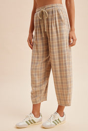 Pajama Parade Plaid Flannel Barrel Pants in Sand, photo 2