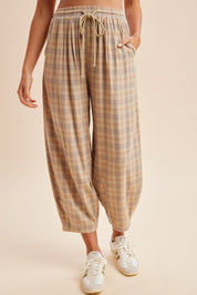 Pajama Parade Plaid Flannel Barrel Pants in Sand, photo 5
