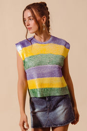 Parade Route Metallic Stripe Sweater Vest - Westly