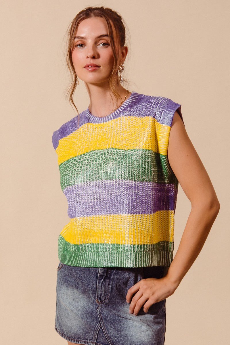 Parade Route Metallic Stripe Sweater Vest - Westly