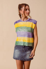 Parade Route Metallic Stripe Sweater Vest - Westly