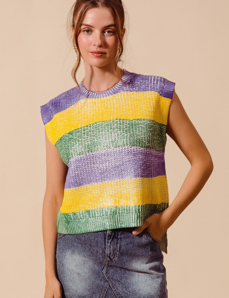 Parade Route Metallic Stripe Sweater Vest - Westly