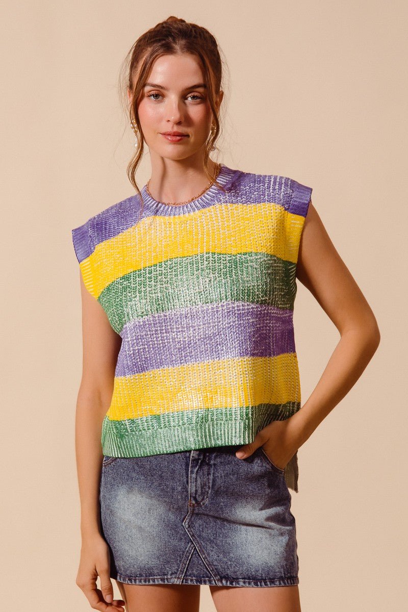 Parade Route Metallic Stripe Sweater Vest - Westly