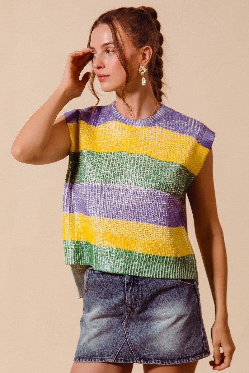 Parade Route Metallic Stripe Sweater Vest - Westly