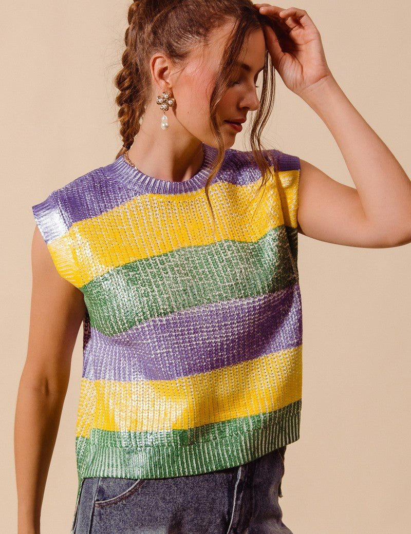Parade Route Metallic Stripe Sweater Vest - Westly