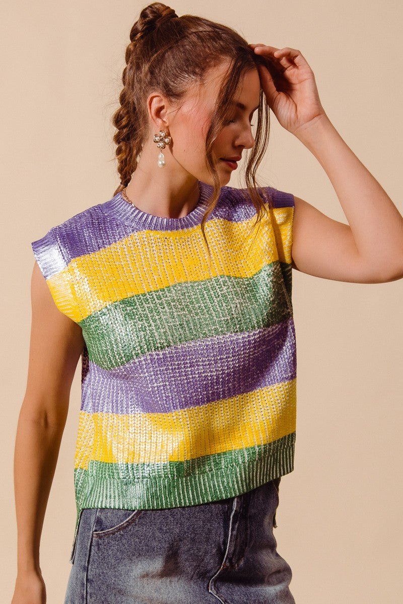 Parade Route Metallic Stripe Sweater Vest - Westly