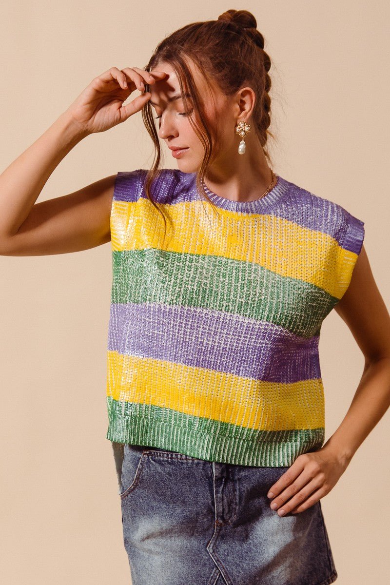 Parade Route Metallic Stripe Sweater Vest - Westly
