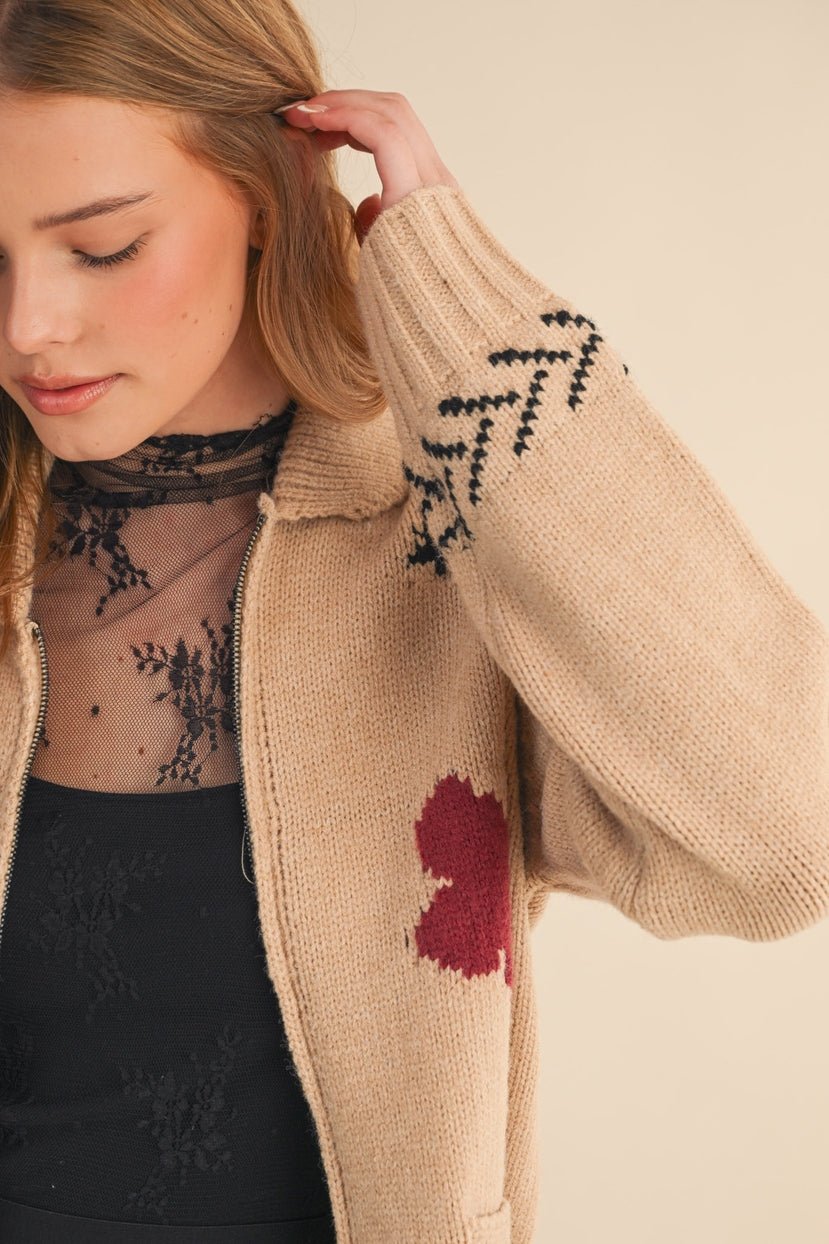 Paradise Canyon Horse Motif Knit Zip Sweater - Westly
