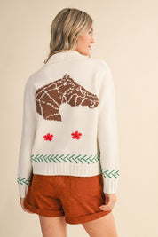 Paradise Canyon Horse Motif Knit Zip Sweater - Westly