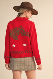 Paradise Canyon Horse Motif Knit Zip Sweater - Westly