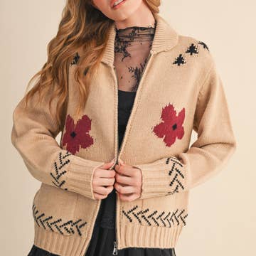 Paradise Canyon Horse Motif Knit Zip Sweater - Westly