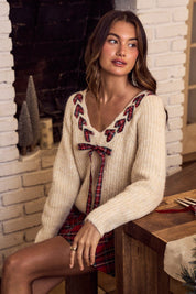 Parcel Post Plaid Tie Neck Sweater - Westly