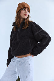 Parkside Sherpa Half-Zip Pullover - Black