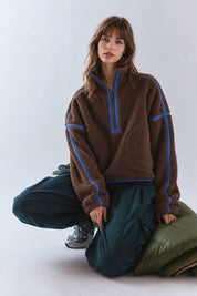 Parkside Sherpa Half-Zip Pullover - Brown