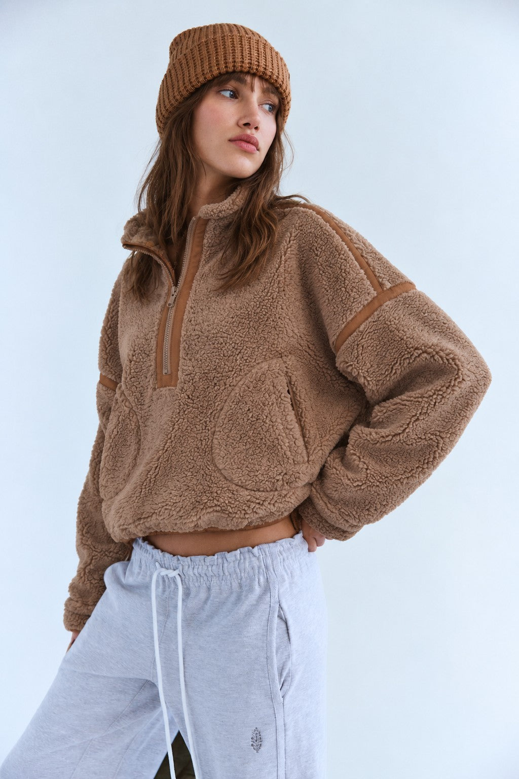 Parkside Sherpa Half-Zip Pullover - Taupe