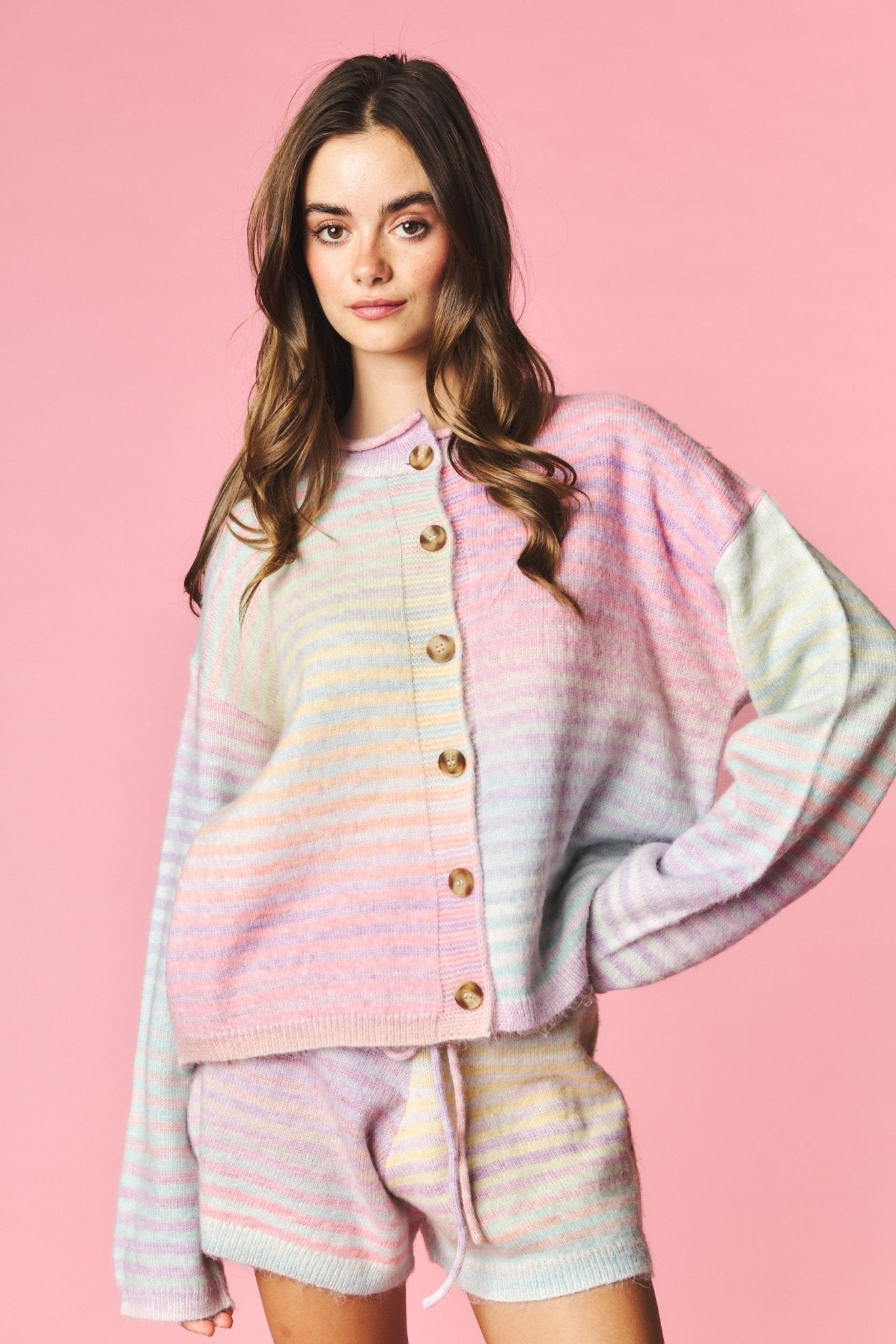 Pastel Parade Cardigan and Shorts Set - Westly