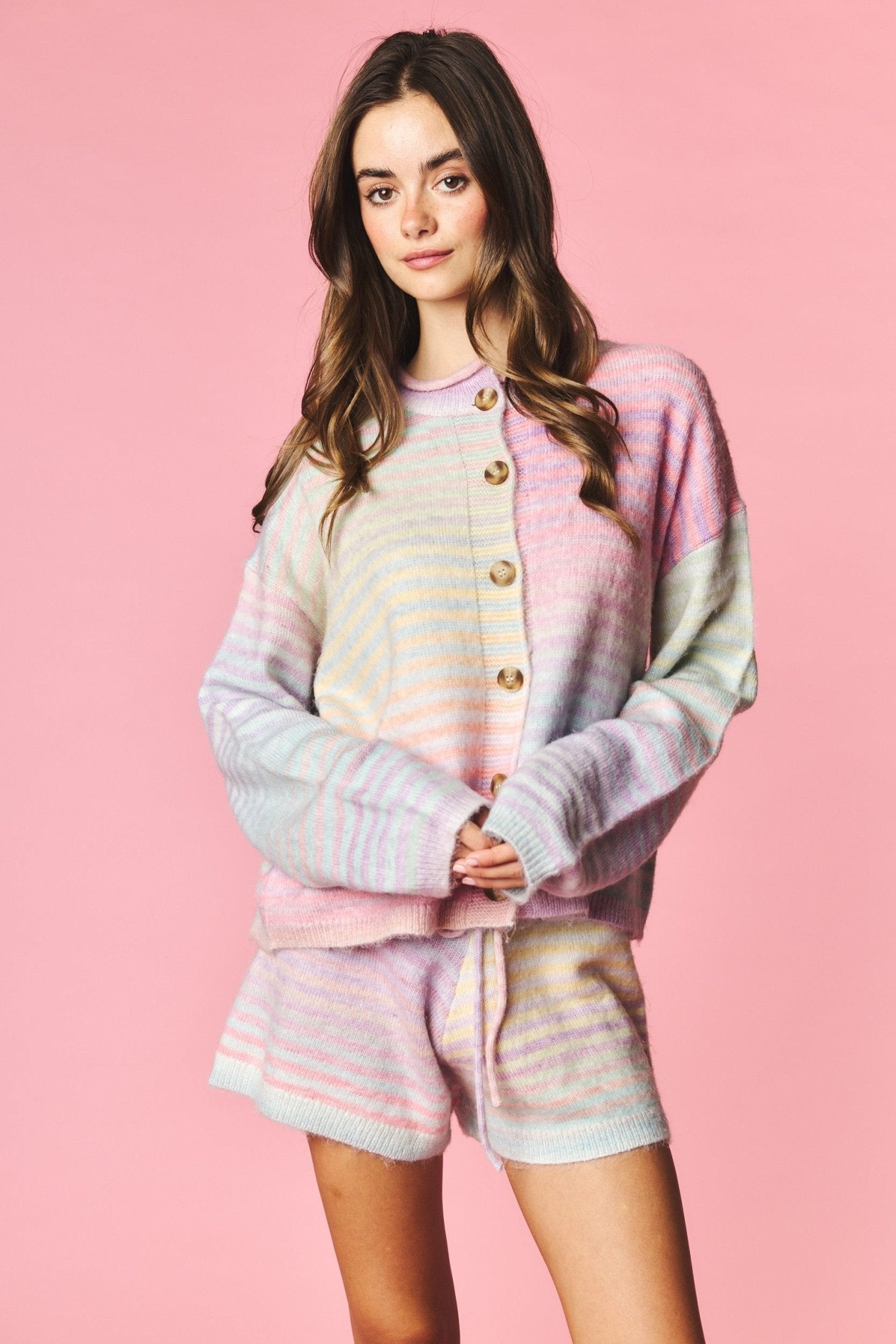 Pastel Parade Cardigan and Shorts Set - Westly