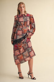 Patchwork Ballad Fringe Sash Midi Dress - Westly