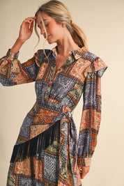 Patchwork Ballad Fringe Sash Midi Dress - Westly