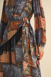 Patchwork Ballad Fringe Sash Midi Dress - Westly