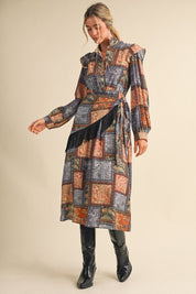 Patchwork Ballad Fringe Sash Midi Dress - Westly