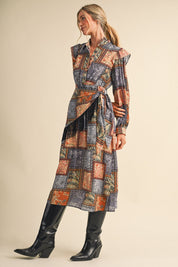 Patchwork Ballad Fringe Sash Midi Dress - Westly