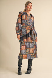Patchwork Ballad Fringe Sash Printed Midi Dress in Pigeon Multi Patchwork, photo 4