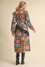 Patchwork Ballad Fringe Sash Printed Midi Dress in Pigeon Multi Patchwork, photo 8