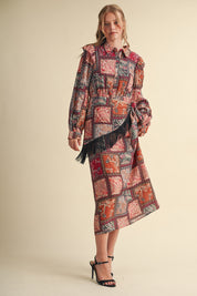 Patchwork Ballad Fringe Sash Printed Midi Dress in Rust Multi Patchwork, photo 2