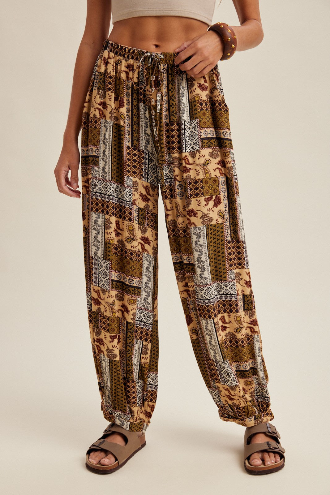 Patchwork Path Patchwork Tapered Pants - Taupe Combo