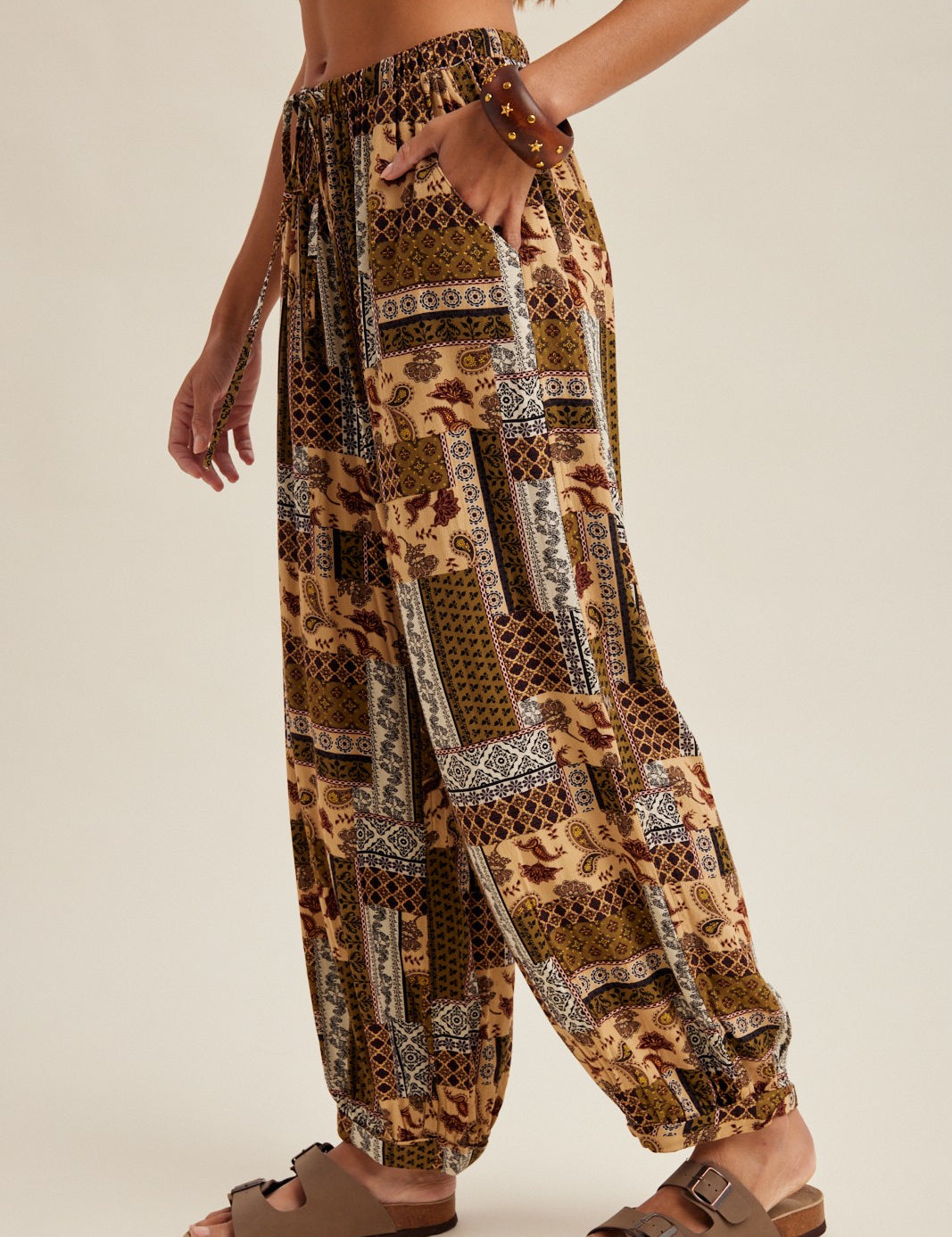 Patchwork Path Patchwork Tapered Pants - Taupe Combo