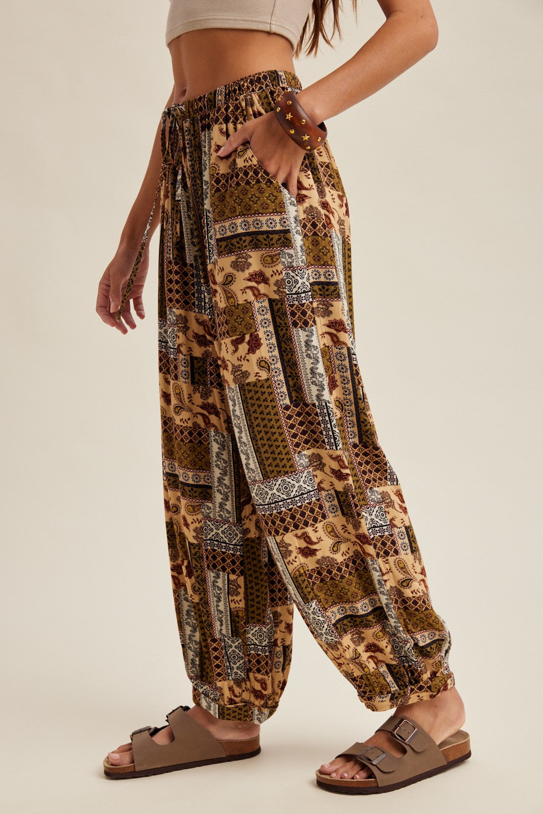 Patchwork Path Patchwork Tapered Pants - Taupe Combo