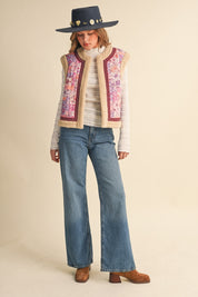 Patchwork Picnic Floral Print Sherpa Vest - Westly